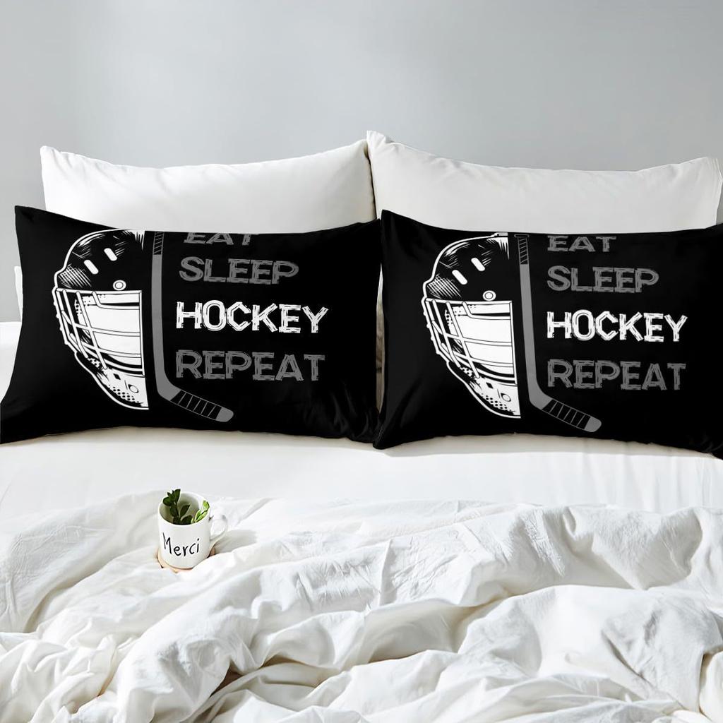Eishockey Hockey Bettwäscheset Sportbett Bettdecken-Set Kinder Wintersportspiele Dreiteiliges Set