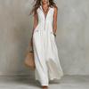 Summer European and American New 2026 Zipper V-neck Bohemian Holiday Style Long Dress