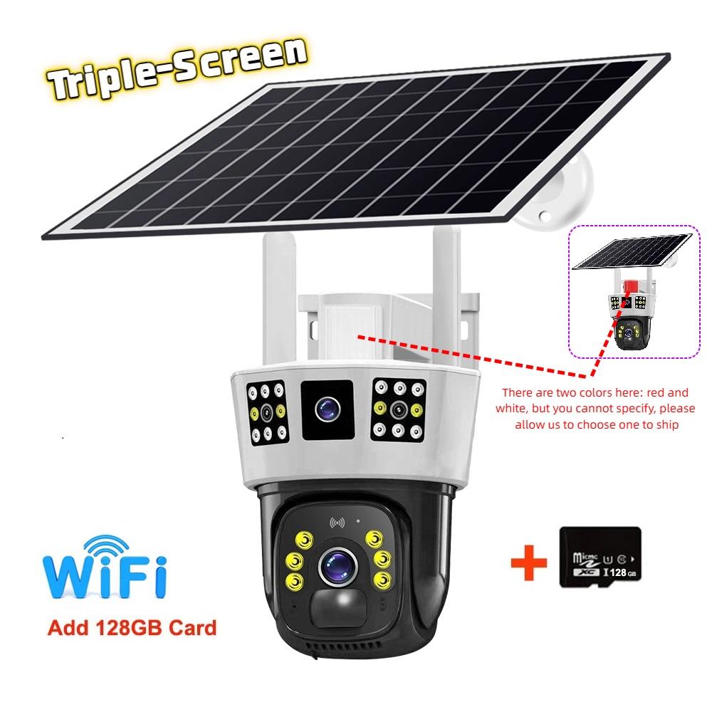 Kabellose 4G/WiFi Solar-Überwachungskamera, Einzel-/Doppel-/Dreifachbildschirm-Anzeige, 360° Schwenk-Neige-Vollfarb-Tag- & Nachtüberwachung