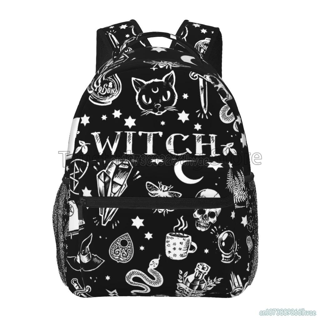 Black Witch Skull Moon Divination Backpacks School Book Bags Waterproof Student Laptop Backpack Casual Travel Sports Daypacks