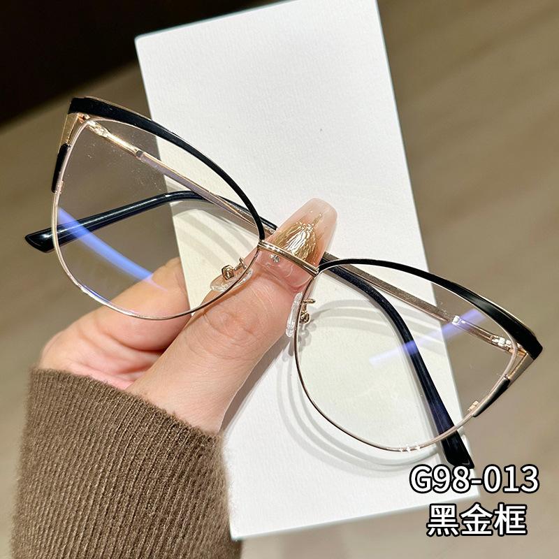 Metal Frame Anti Blue Light Glasses Cat Eye Type Non Prescription Protective Goggles Decorative Flat Glasses Lentes Mujer