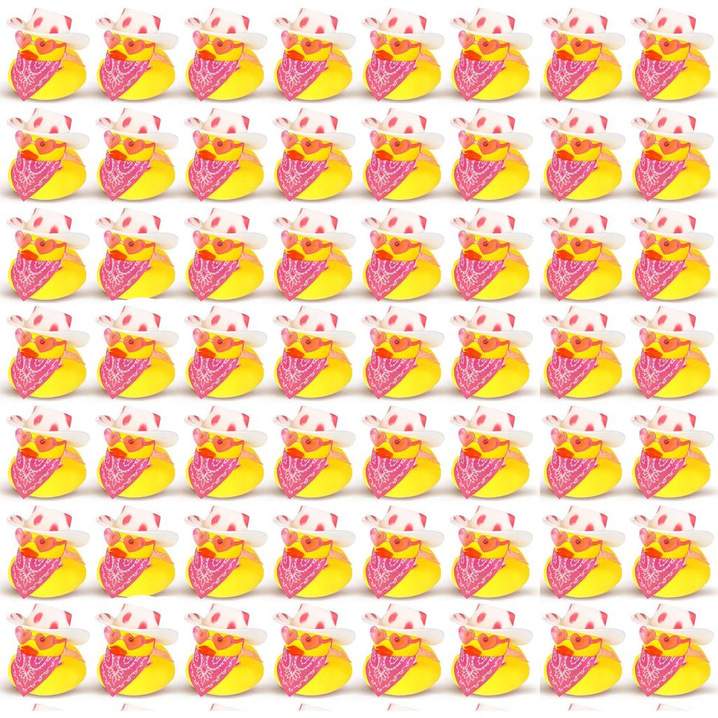 48Pcs Rubber Duck Cowboy Mini Yellow Duckies Ducks Toys With Cowboy Hat Sunglasses For Summer Birthday Gift Party Favor