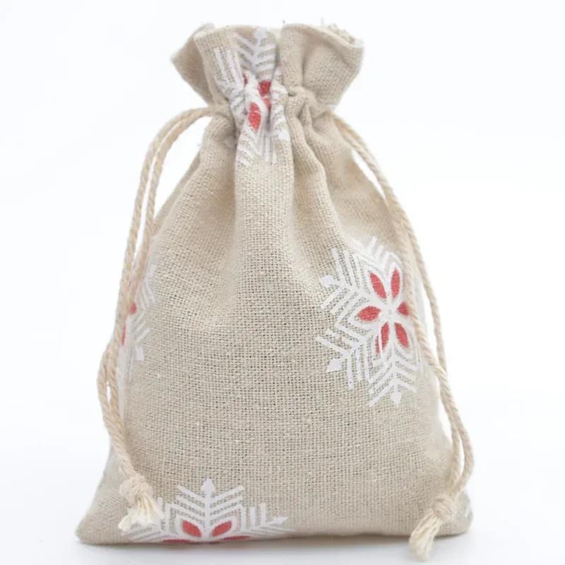 10pc Drawstring Cotton Linen Print Organizer 10x14/13x18cm Women Jewelry Cosmetics Cloth Bag Christmas Gift Bag Party Decoration