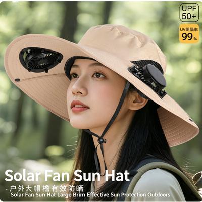 Solar Powered Fan Hat, Integrated Outdoor Fishing Sun Hat with Large Capacity Battery, UV Protection Climbing Cap