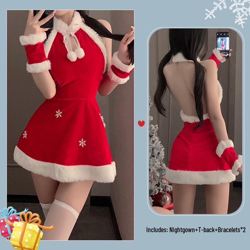 Festive Velvet Role-Play Lingerie Set: Cross-Border Sexy Christmas and New Year Red Nightgown