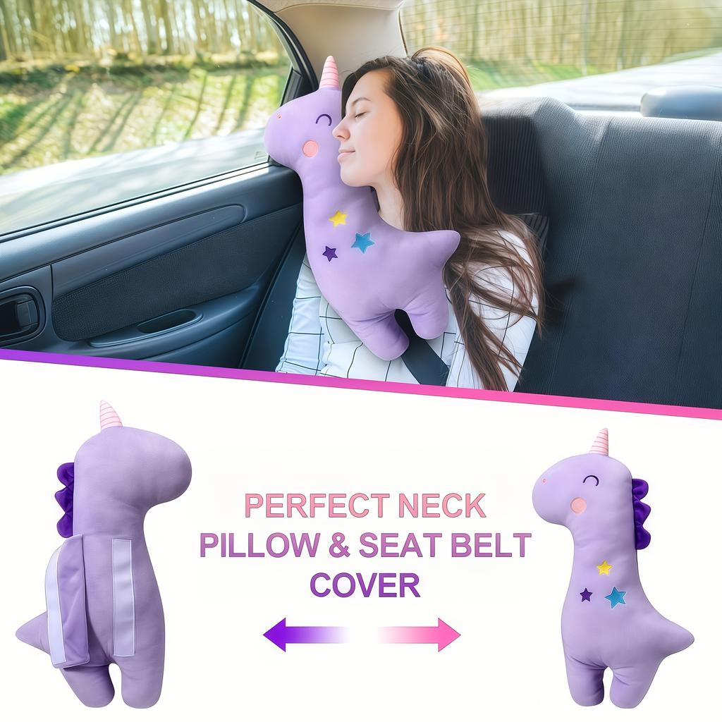 One pcs Travel pillow Soft purple and light-colored design with safety belt-style straps, portable cushion suitable for airplanes, cars, and offices