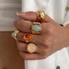 iF ME Vintage Chic Geometric Stone Inlaid Ring Set for Women Simple Chunky Gold Color Geometric Rings Daily Wear Party Jewelry Gifts