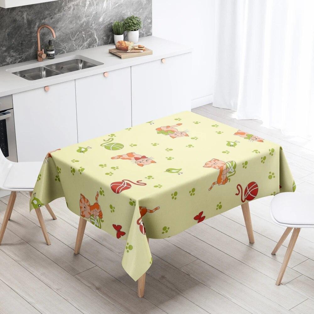 Cartoon Animal Tablecloth Home Decor Stain Resistant Waterproof Table Decoration Rectangular Kitchen Fireplace Countertop