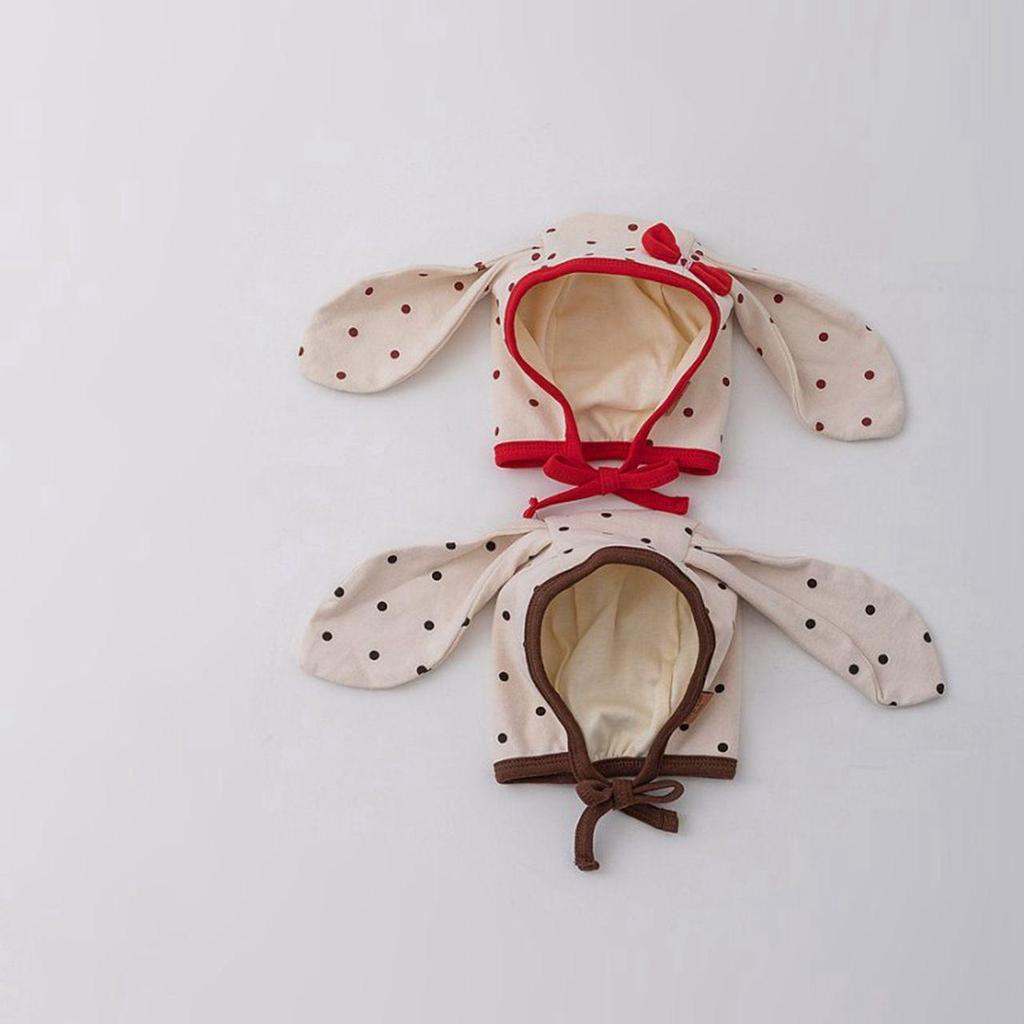Niedliche Babymütze mit langen Ohren Beanie Punkt Schleife Neugeborenes Mädchen Baumwolle Schnürkappe Säugling Kleinkind Frühling Herbst Warme Ohrenschutzmützen