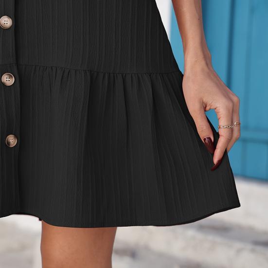 Summer Dress V-Neck Sleeveless Single-Breasted Solid Color Mini Dress Solid Color Loose