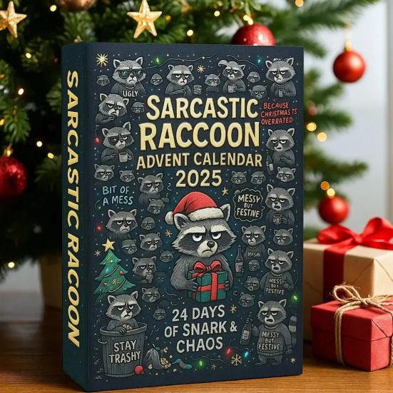 Sarcastic Raccoon Advent Calendar 2025 24 Days Christmas Countdown Calendars with 24 Humor Jokes Cute Raccoon Ornaments Set for Xmas Tree Decor