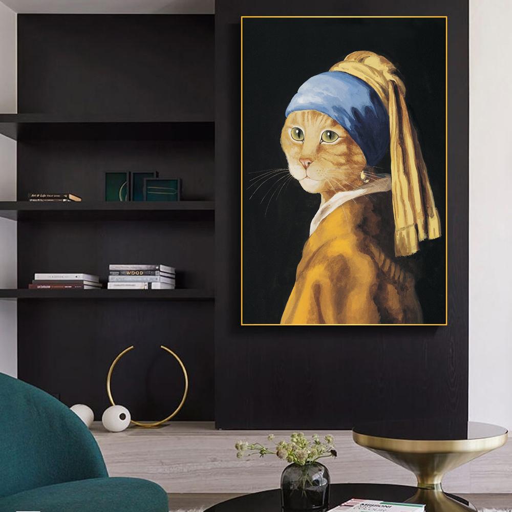 Abstract Funny Art of Girl With Pearl Earrings Canvas Paintings On the Wall Art Posters And Prints Animals Art Pictures Cuadros