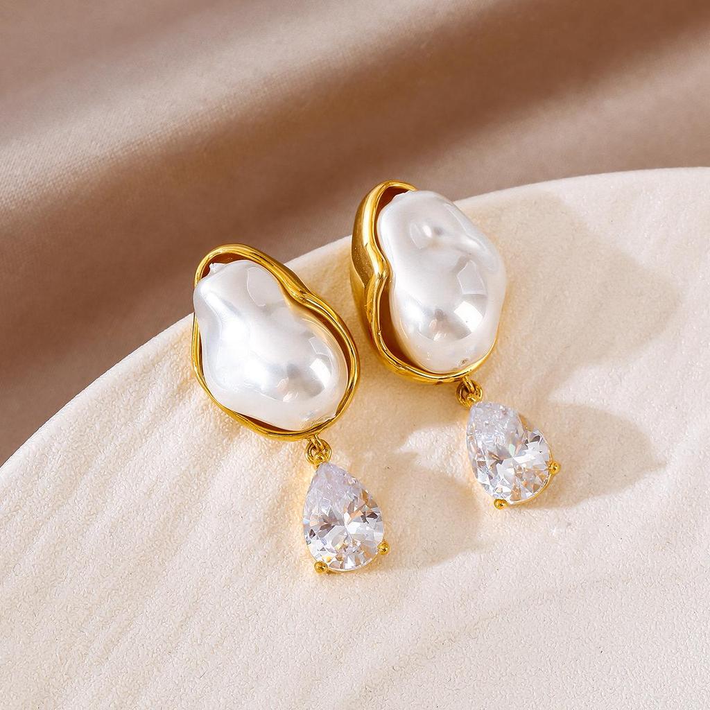Elegant Teardrop Pearl Earrings: Versatile Korean Fashion with Zircon Inlay