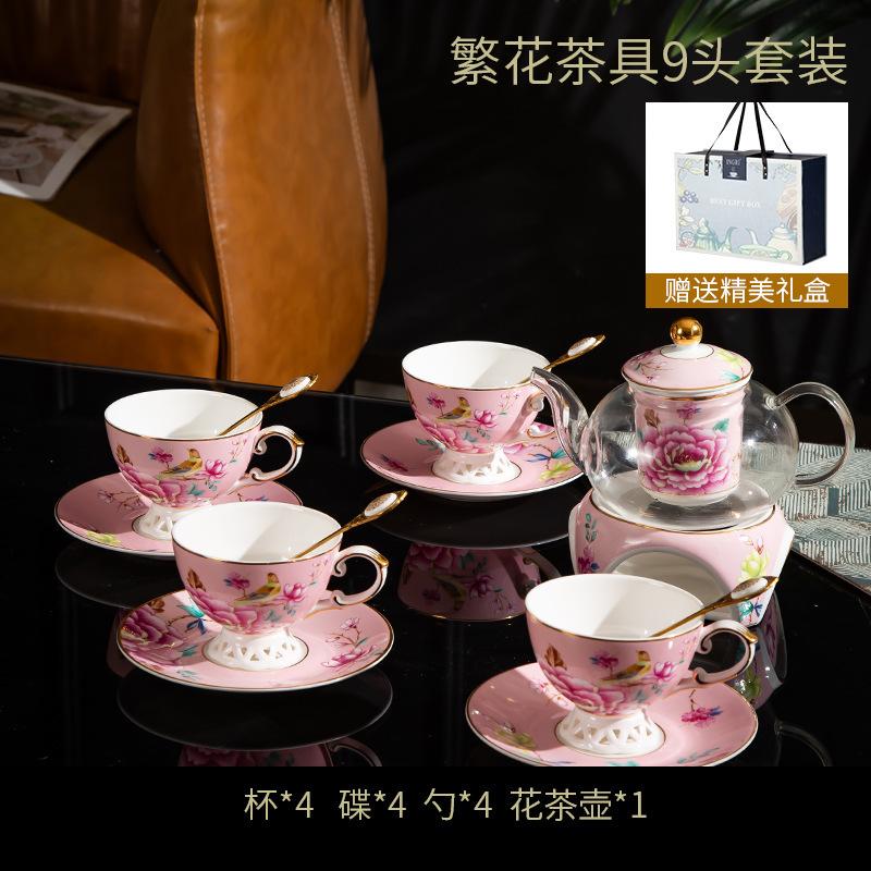 Premium Flower Teapot, Health Pot, Afternoon Tea Set, Ceramic Coffee Cup, Saucer, Spoon, Multi-Person Set For 2 People