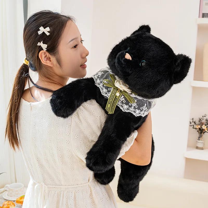 33cm/45cm Cute Lifelike Cat Plush Toy Simulation Soft And Comfortable Black Cat Kitten Stuffed Toy Birthday Gift