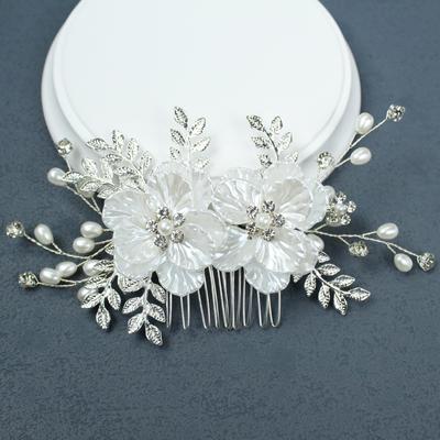 Κρυστάλλινη Νυφική Χτένα Μαλλιών Στρας Νυφικές Χτένες Μαλλιών Λευκό Λουλούδι Πλαϊνές Χτένες Μαλλιών Φύλλο Κεφαλόδεσμος Νυφικά Αξεσουάρ Μαλλιών για Γυναίκες Κορίτσια