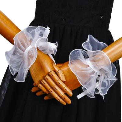 White Elizabethan Ruffle False Collar Choker with Wrist Cuffs Set for Renaissances Fairs and Theatrical Performances