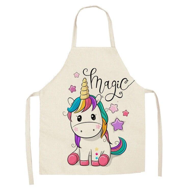 Kuchyňská zástěra Kreslený hudební potisk Jednorožec Bavlněná lněná zástěra bez rukávů Muži a ženy Nástroje pro čištění domácnosti