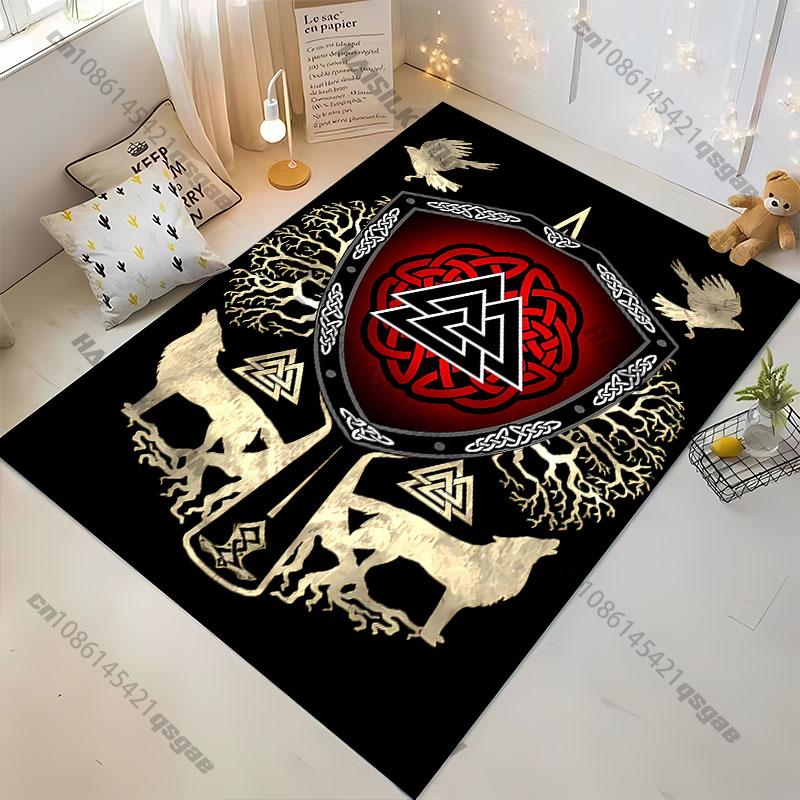 Norse mythology symbol and animals carpet Yoga living room room decor children's crawling mat doormat area rug games mat