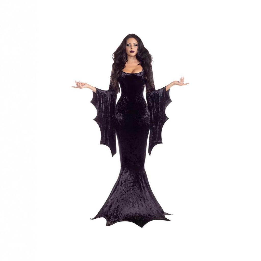 European & American Gothic Witch Vampire Halloween Masquerade Costume - Long Dress with Bat, Witch, Ghost, and Bride Themes for Performance