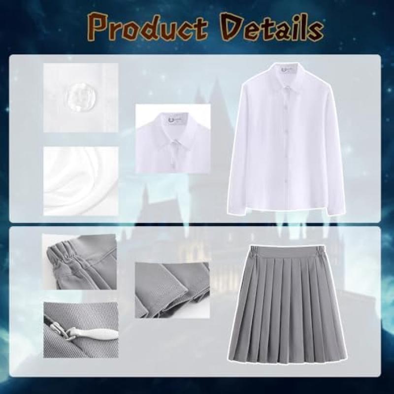 CJBIN 8-Piece Kids Magician Costume Set with Cape, Blouse, Skirt, Socks, Wand, Glasses, Bow Tie Necklace for Halloween Carnival Cosplay