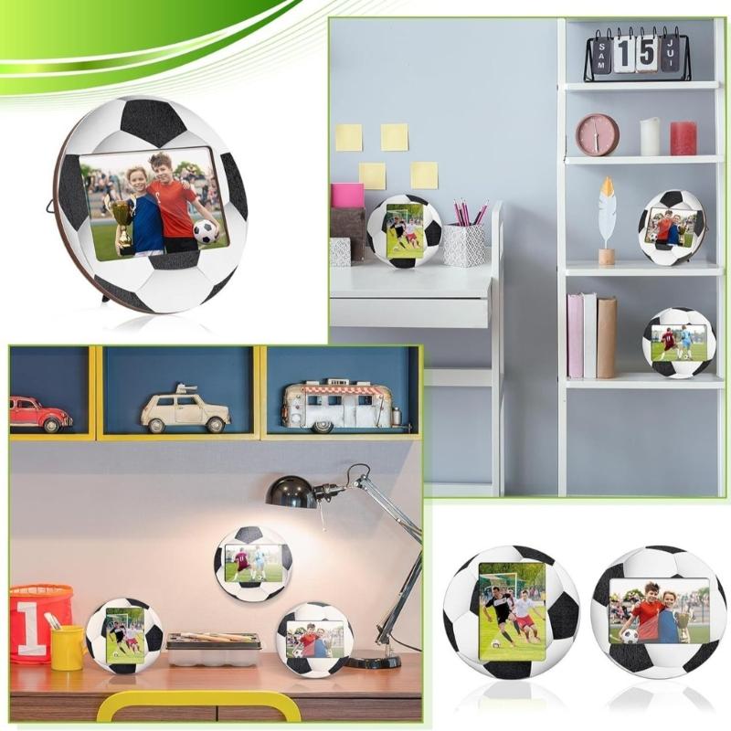 2Pcs Wood Baseball Soccer Photo Frames Sports Themed Tabletop Display Picture Holders for Home Decors for Athletes Team