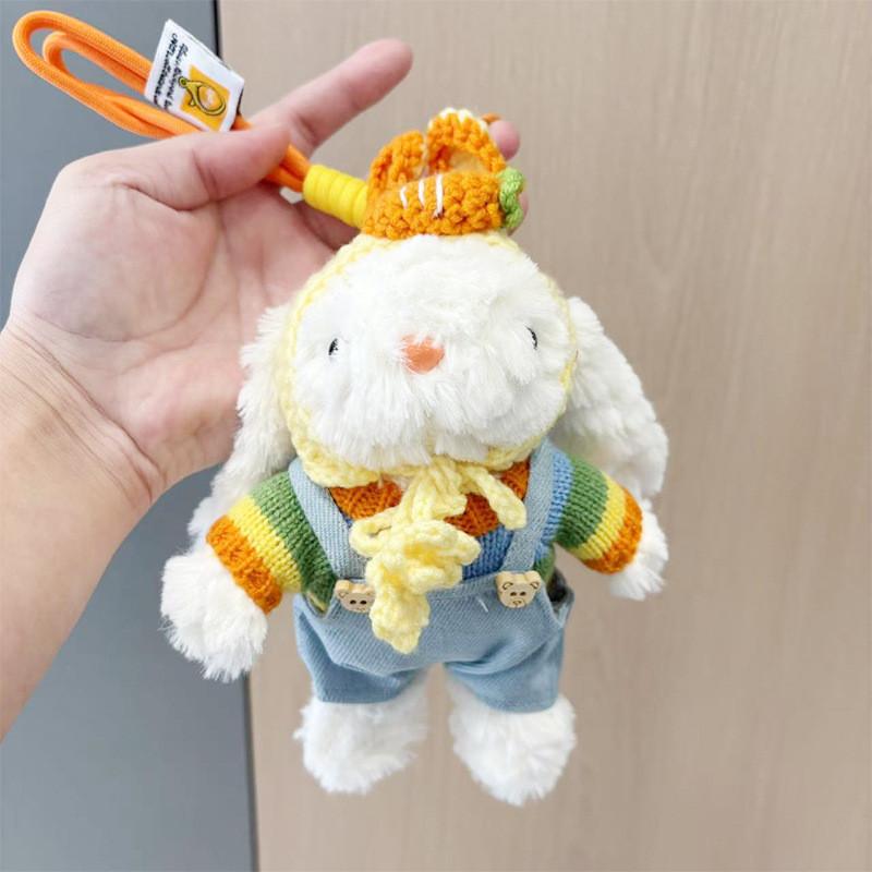 Dopamine Grid Rabbit Soft Toy Keyring With Colorful Bow For Collectors