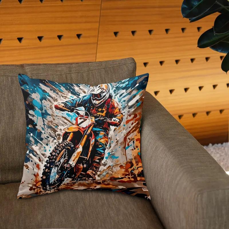 Federa Cuscino Vikama Motocross Moto Stagione Unica Copertura Decorativa Versatile per Casa Letti Divani Poltrone