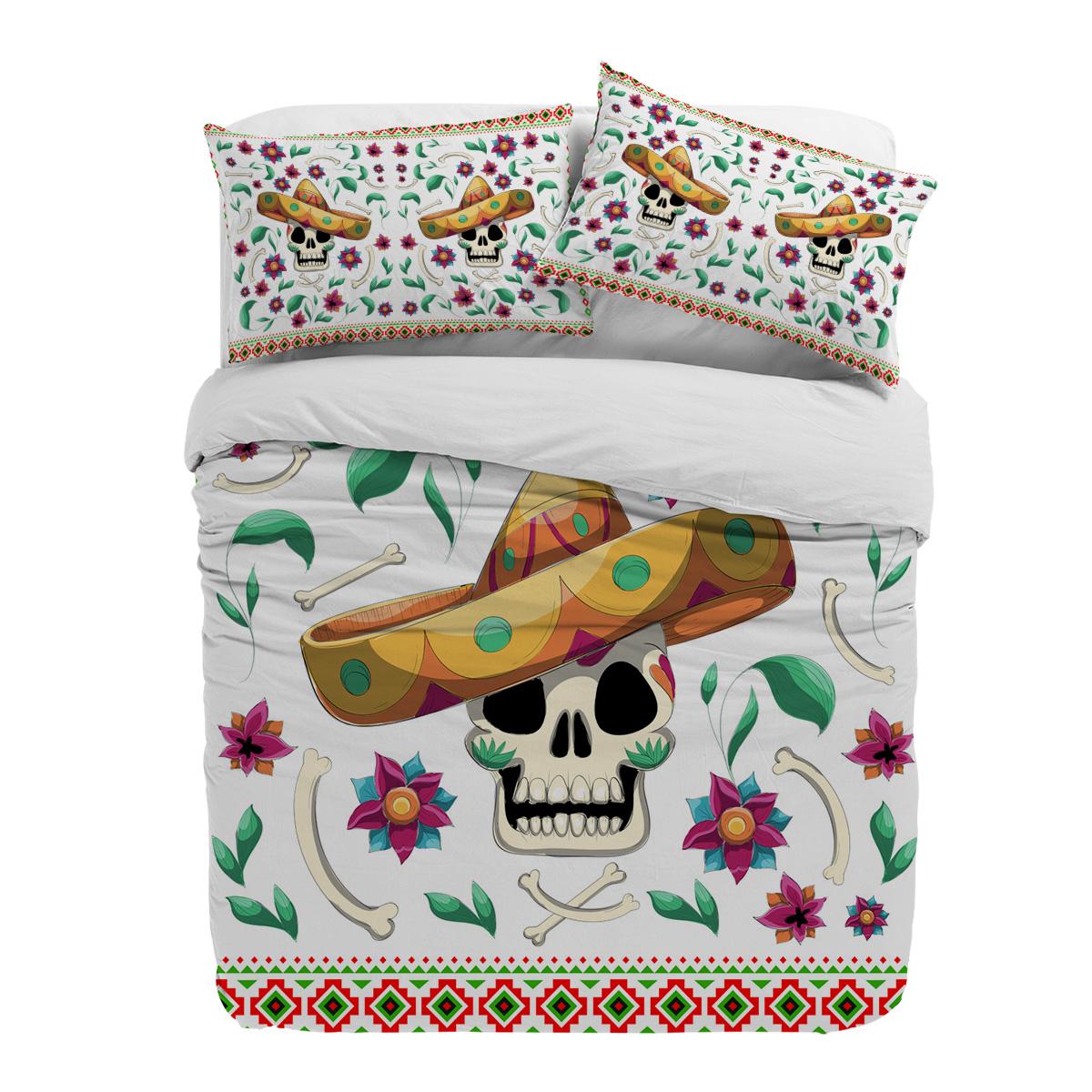 

Mexico Skull Straw Hat Flower White Duvet Cover With Pillow Case Custom 3pcs Bedding Set Quilt Cover Double Bed Home Textile EU single(135x200cm)