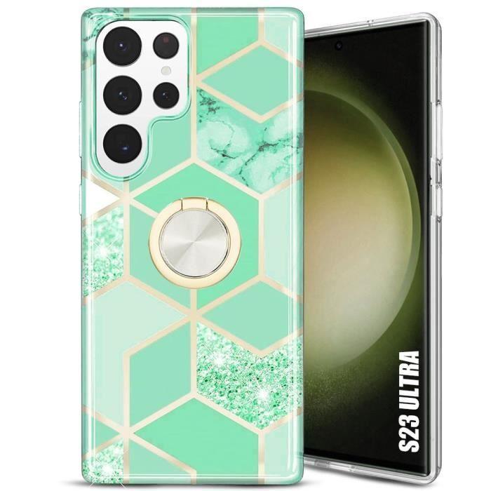 Coque de protection - BOOLING - pour Samsung Galaxy S23 Ultra - Antichoc - Turquoise - Anneau de doigt rotatif 360°
