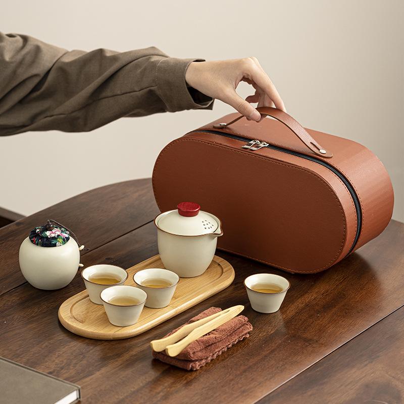 Ru Kiln Travel Kuaike Cup Kung Fu Tea Set Portable Travel Bag Company Annual Meeting Business Gifts Teapot