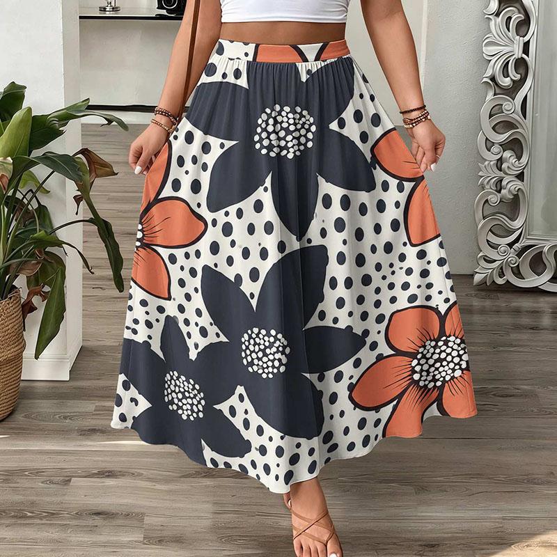 Vintage Floral Maxi Skirt Women High Waist A-Line Boho Resort Flowy Long Skirt