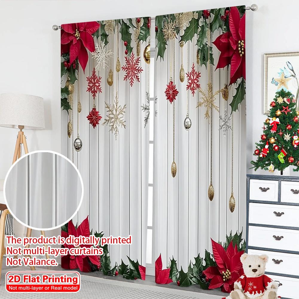 2D flat printing 2pcs Merry Christmas Popular Curtains Holiday Christmas3 Machine Washable Fabric Without Electricity Festive