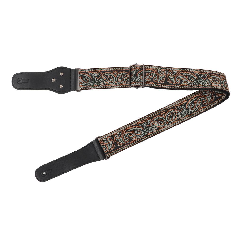 E-Gitarrengurt Verstellbarer Nylon Bestickter Schultergurt mit Rutschfester Schnalle Grün Braun