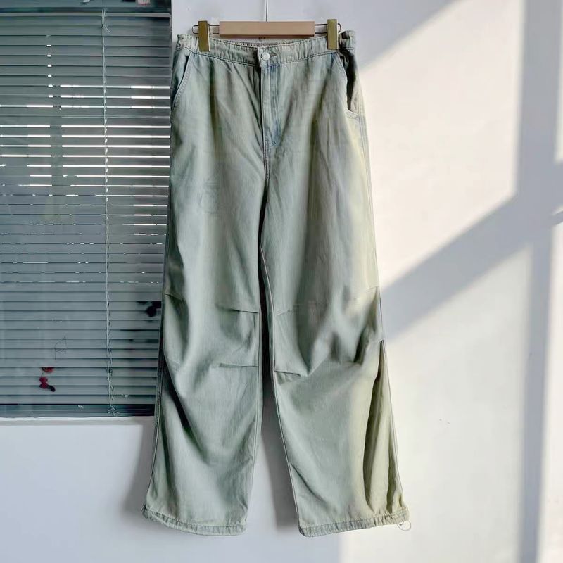 

Слегка Дефектный Деним Летний Американский С резинкой на щиколотке Ретро Свободный Прямой крой Потертый Всепогодный Брюки Стильный стройнящий Y10 Blue Green M