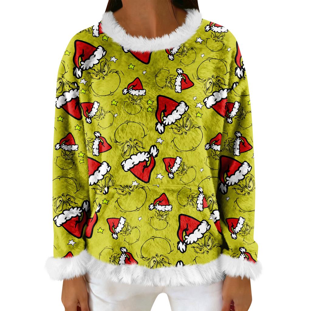 Women's Casual Fleece Sweatshirt  Long-Sleeve Round  Neck Casual Comfortable Loose-Fit Lightweight Women's Flannel Sweatshirt