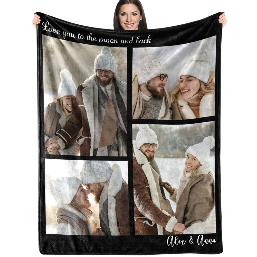 Custom Blanket with Picture Text Customized Fleece Photo Blanket for Couples Gifts Personalized Blankets 75X95CM