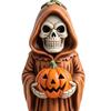 Halloween Skull Pumpkin Figurine Resin Skeleton Holding Pumpkin Statue Spooky Tabletop Ornaments for Indoor Home Decor