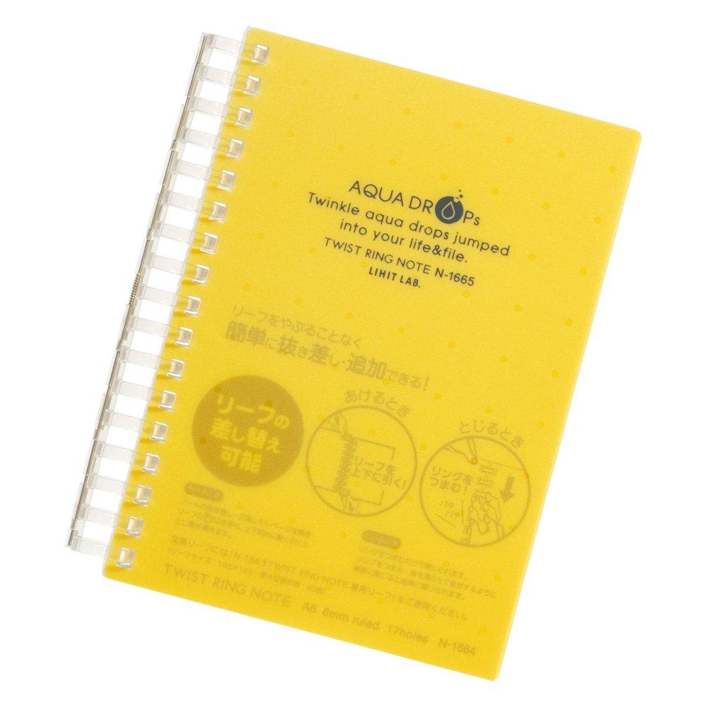 LIHIT LAB Twist Notebook, A6, 17-Hole, 70 Sheets, Yellow, Pack of 10, N1665-5_10