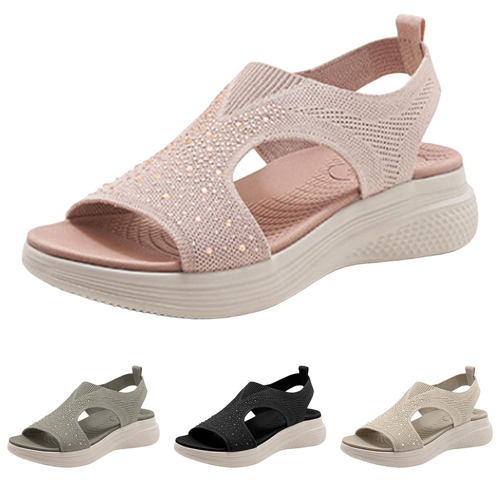 Women'S Sandals Comfy Air Cushion Support Walking Shoes Sweat Knit Slingback Platform Shoe Zapatos Para Mujer Sandalias Planas