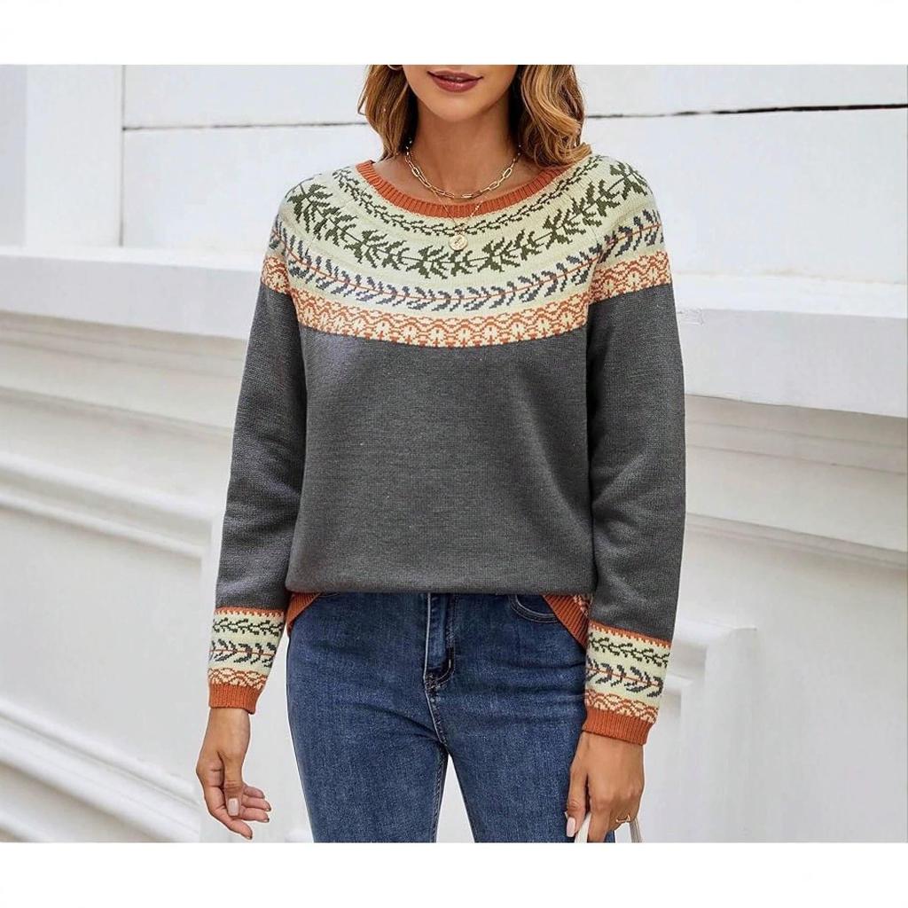 Women's Color Block Long Sleeve Knit Sweater