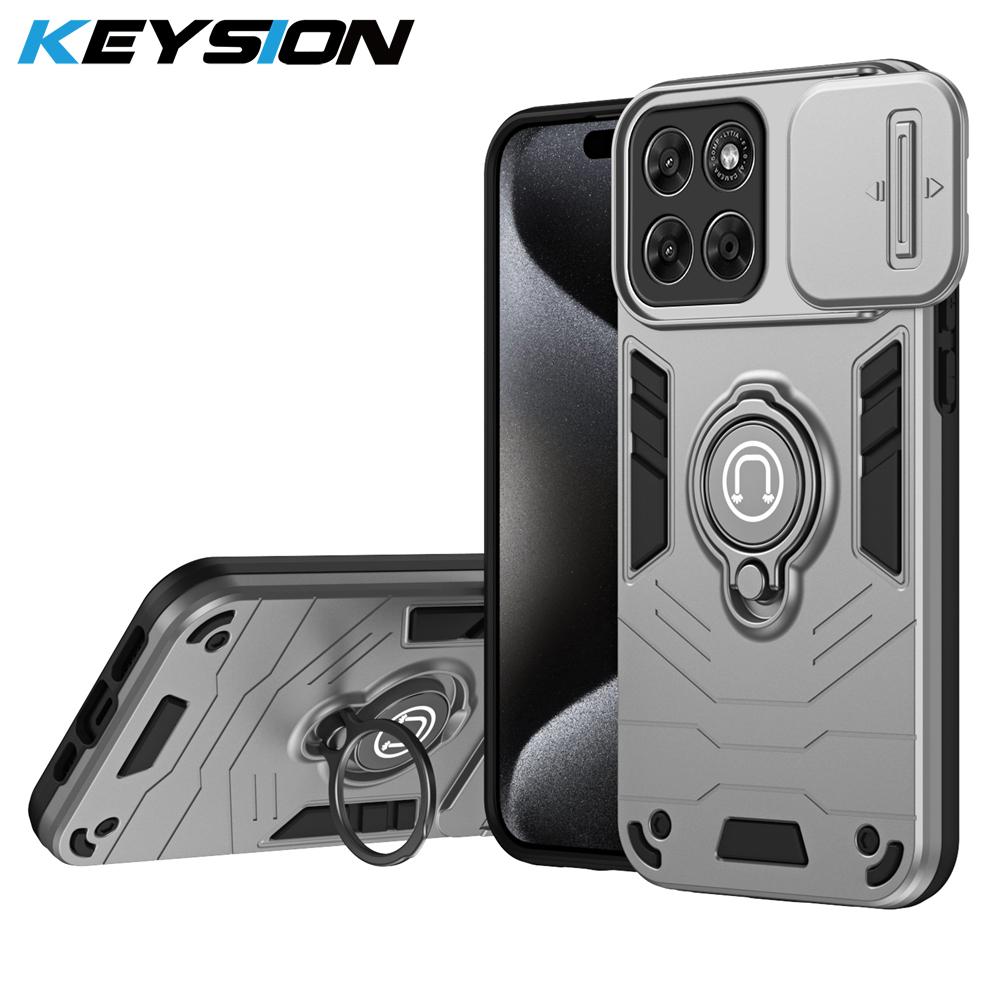 

KEYSION Протиударний броньований чохол для Motorola MOTO Edge 70 5G 70 Fusion+5G Зсувне кільце захисту камери Підставка Задня кришка телефону for Edge 70 сірий
