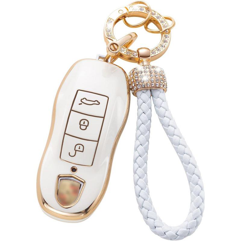 Gold-Rimmed Car Key Set with Diamond Ring Pendant Key Chain
