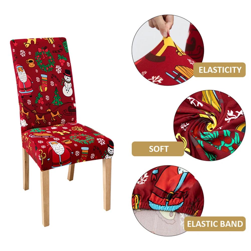 Christmas Chair Cover With High Backrest Santa Pattern Removable High Stretch Machine Washable Chair Seat Protector Cover