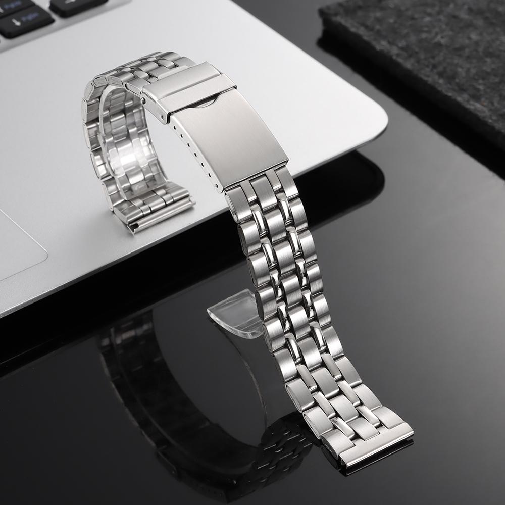 Five Beads Stainless Steel Watch Strap 18mm 20mm 22mm Universal Watch Bracelet Folding Clasp Watchband for Men Women Accessories