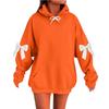 Women's Solid Color Bow Long Sleeved Loose Fitting Headband With Rope Hooded Sweatshirt Top