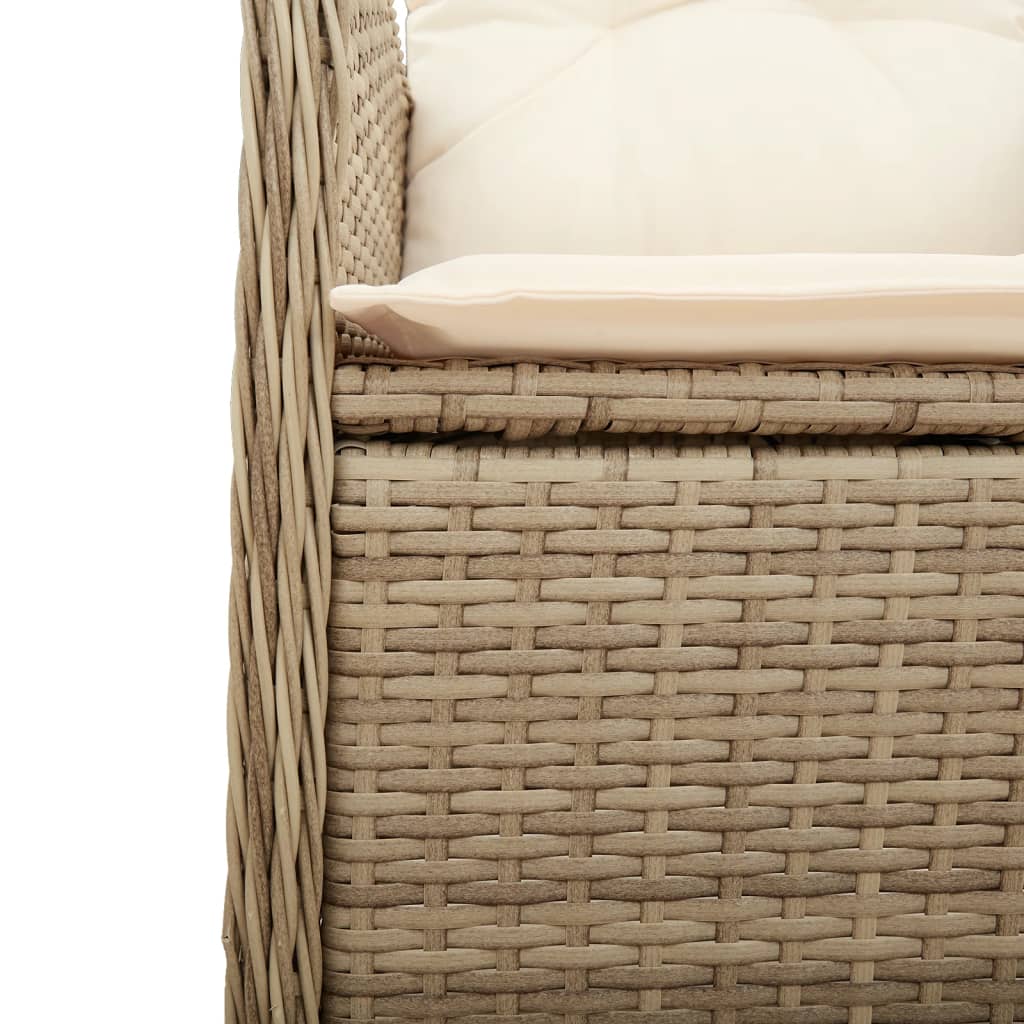 Garden Armchair Set 2 Pieces Adjustable with Table Beige Poly Rattan