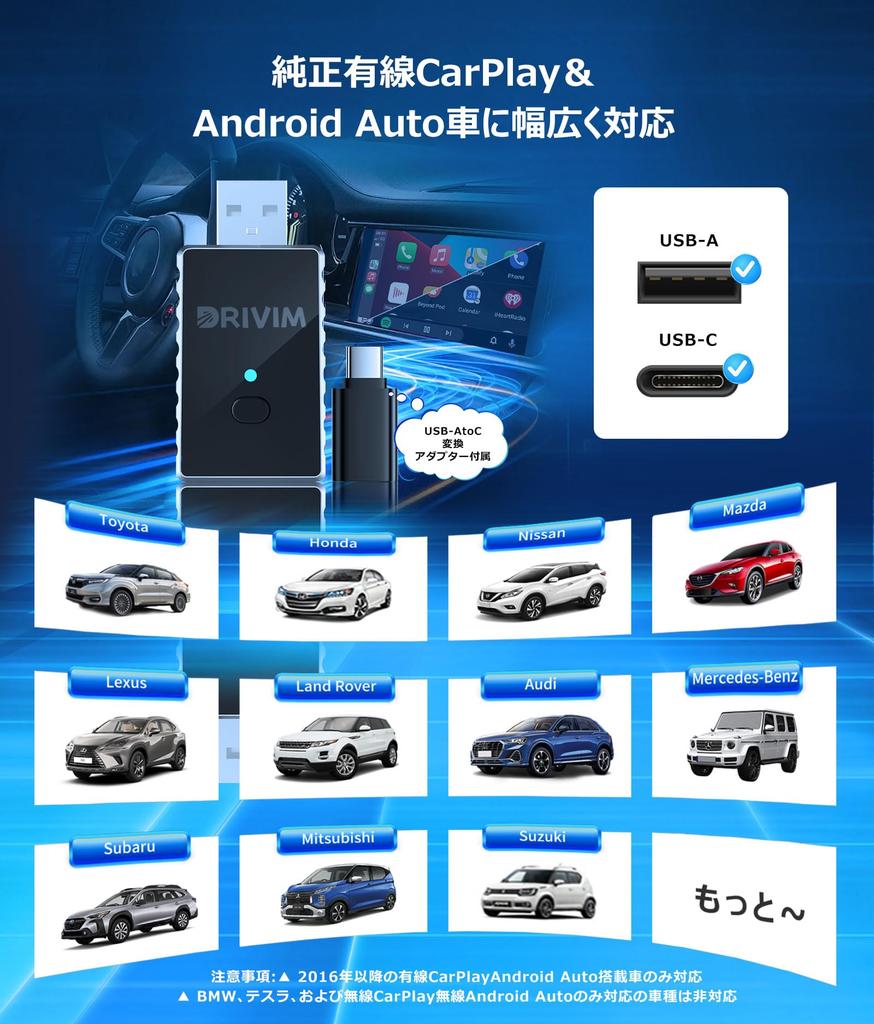 DRIVIM 2-in-1 Mini Wireless CarPlay/Android Auto Adapter, Aluminum Alloy Frame, For Cars with Wired