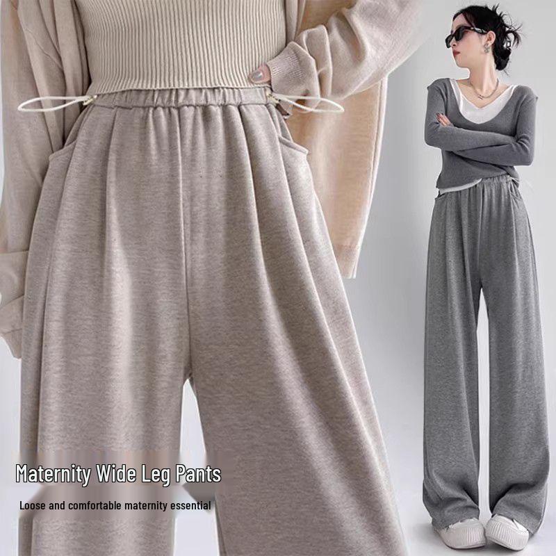 Umstandsmode Weitbeinige Samthose: Gemütliches Design mit seitlichem Kordelzug für Herbst/Winter, ideal sowohl für vor als auch nach der Schwangerschaft.