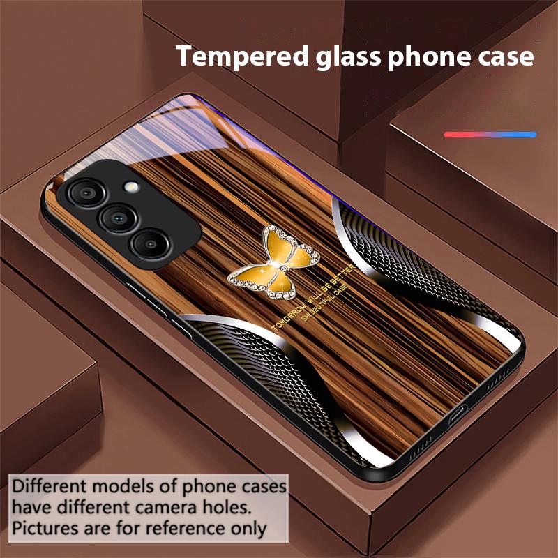 Wood Grain Snake For Samsung Galaxy A15 5G 54 4G 51 50 24 35 90 71 12 51 53 52S 80 22 34 Black Tempered Glass Phone Case
